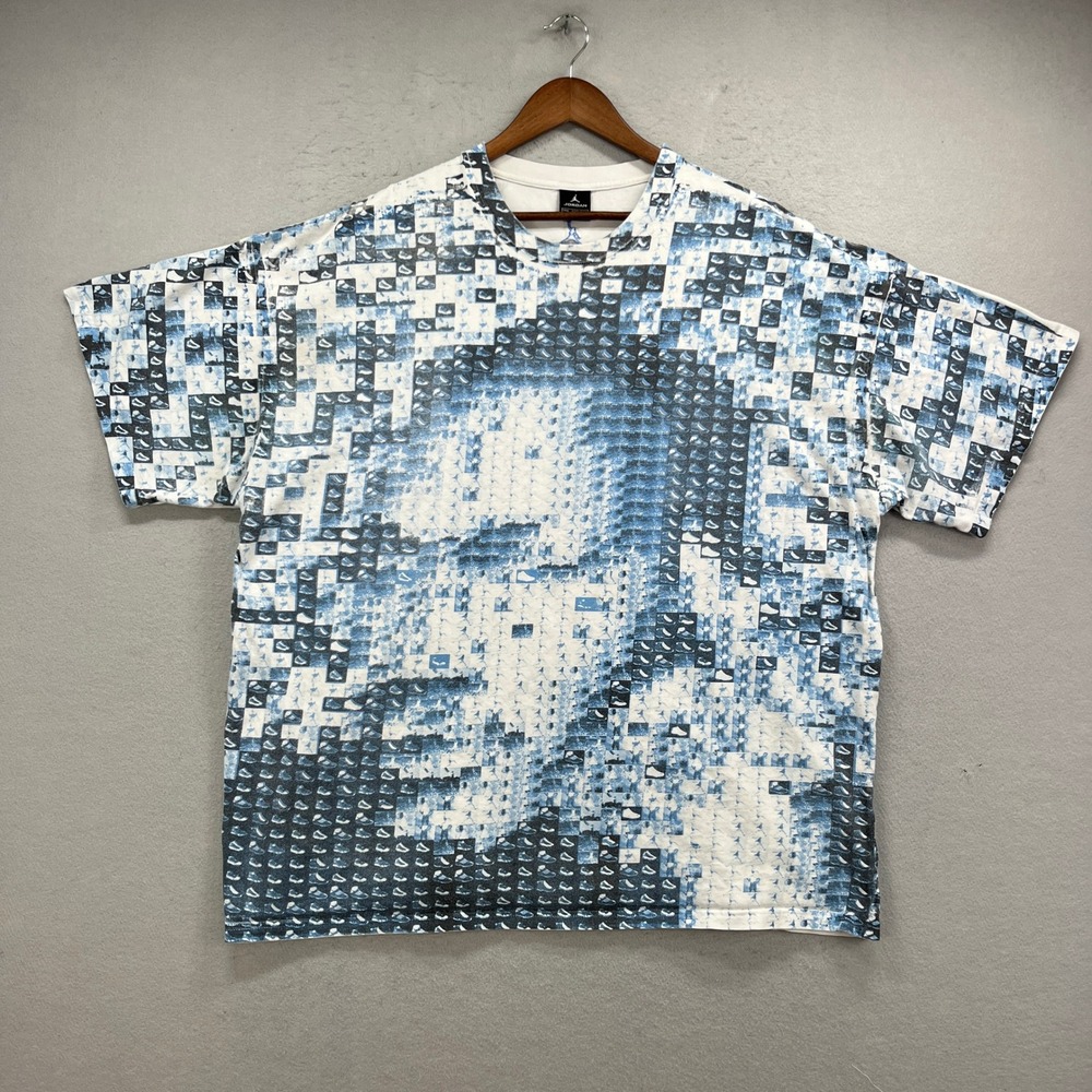 Jordan Graphic T Shirt Men 3XL White Blue Mosaic Michael Jordan Portrait 6 Rings